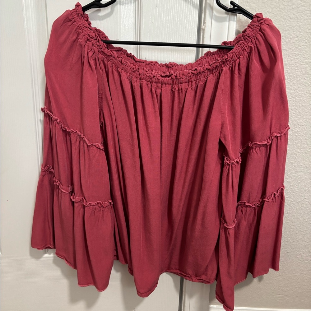 off-the-shoulder top with bell sleeves